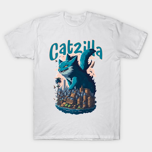 Catzilla Unleashed Funny Cartoon-Style Feline T-Shirt by star trek fanart and more